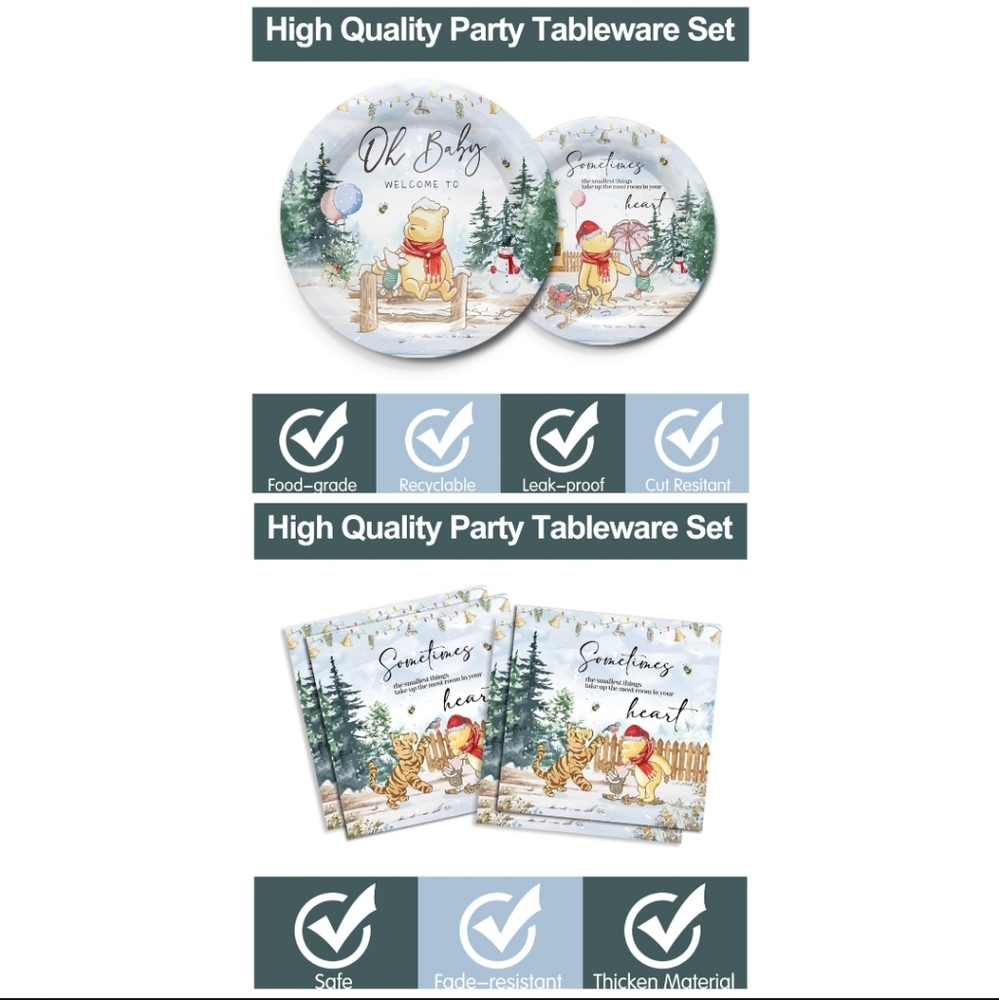 Nwt 72 pcs Winnie Bear Party Baby Shower Decorations Plates Napkins
